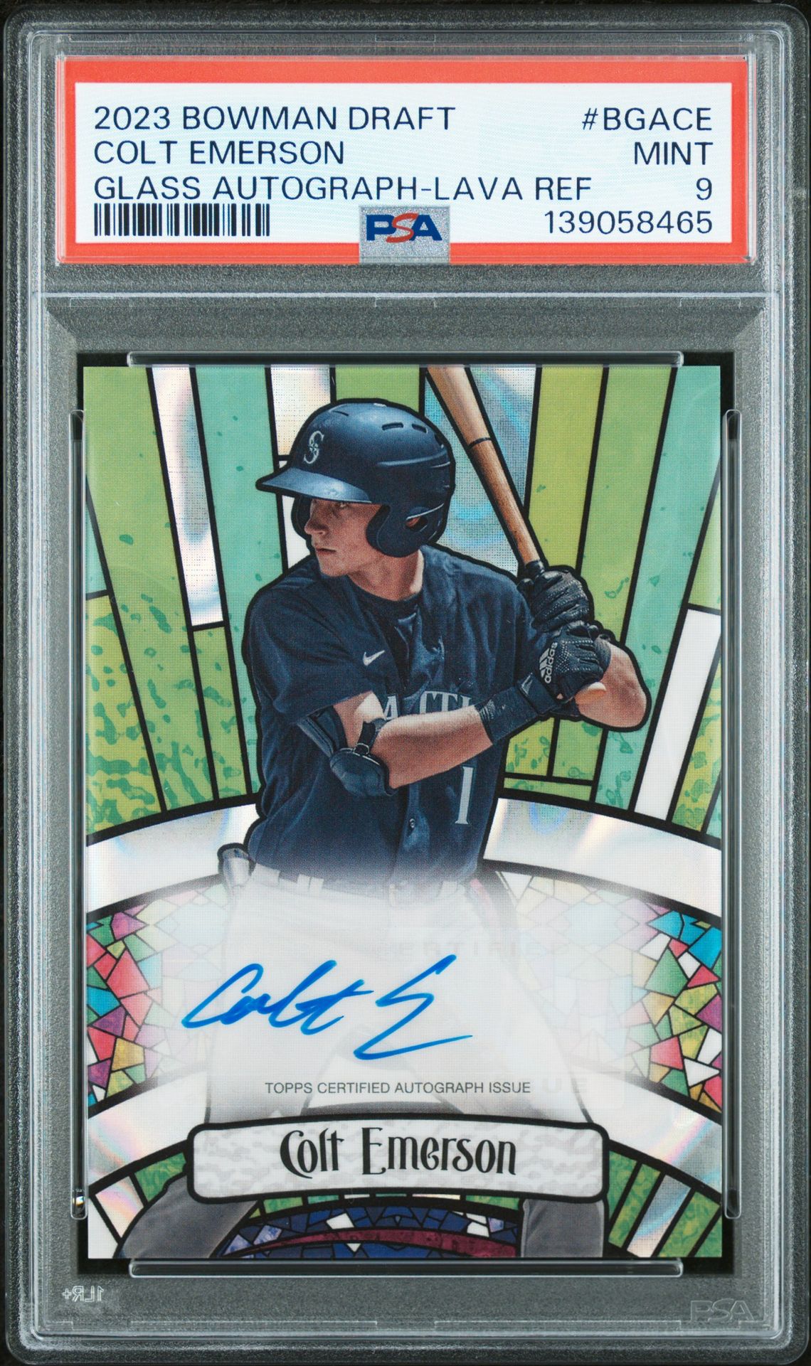 2023 Bowman Draft Bowman Glass Autograph Colt Emerson #Bgace (Glass Autograph-Lava Ref) Mint 9 front