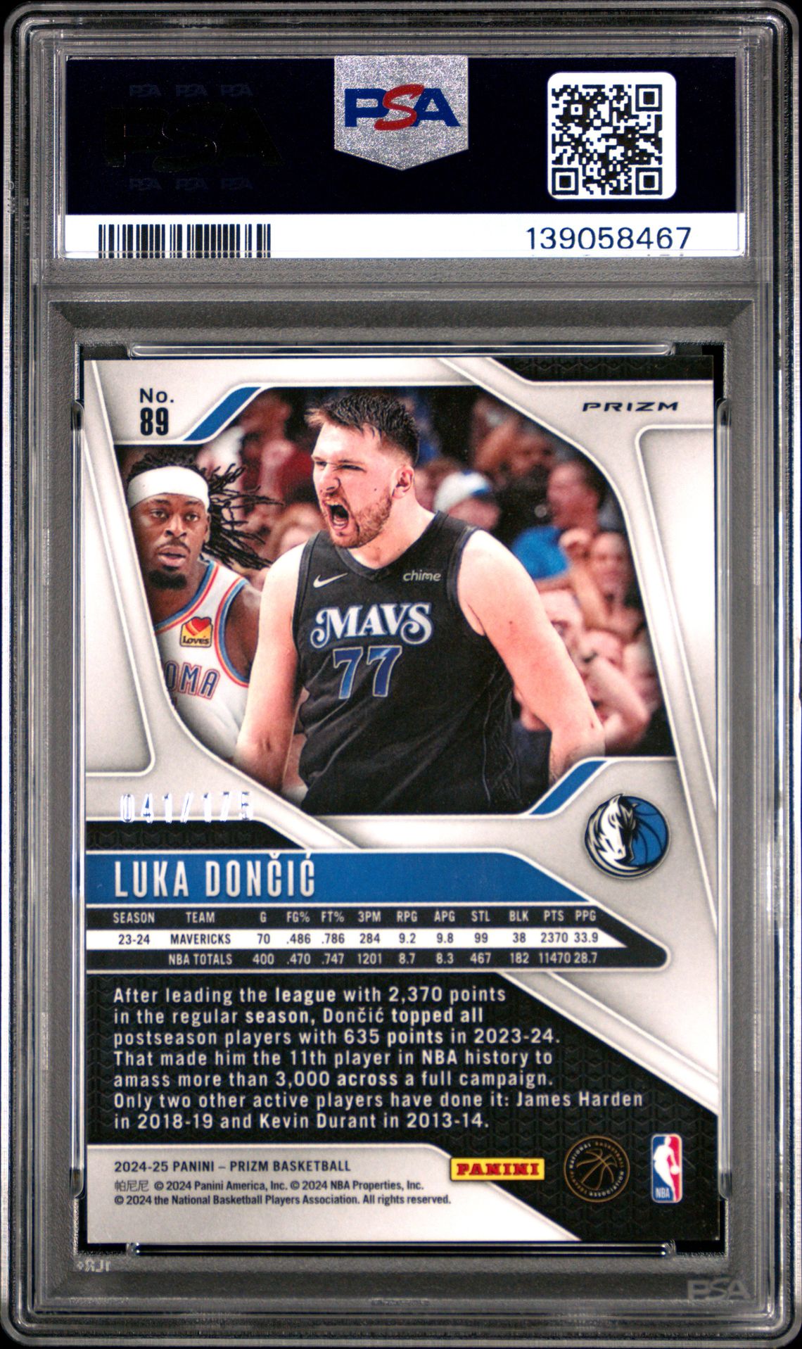 2024 Panini Prizm Luka Doncic #89 (White Prizm) Mint 9 back