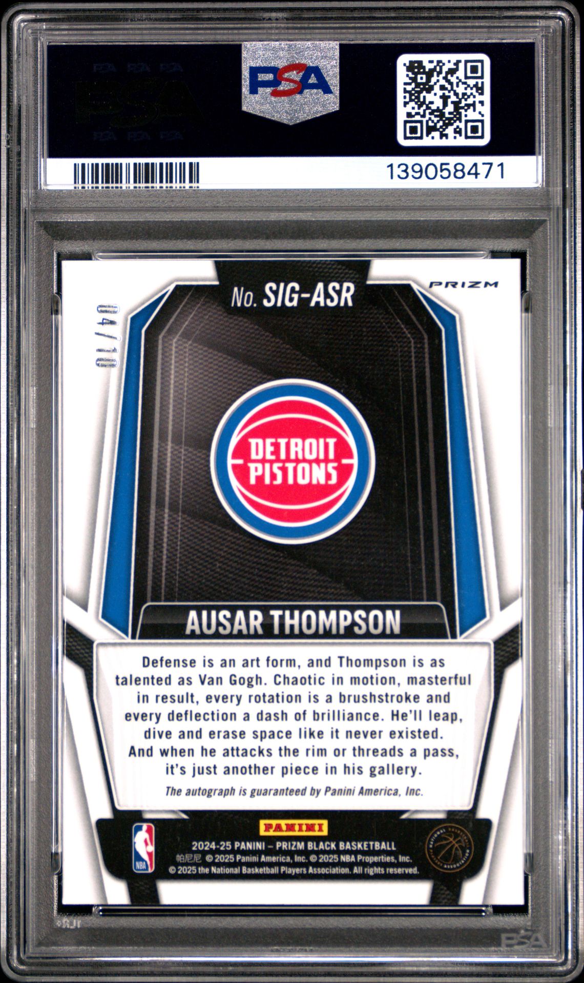 2024 Panini Prizm Black Signatures Ausar Thompson #Sig-Asr (Signature-Gold Prizm) Gem Mt 10 back