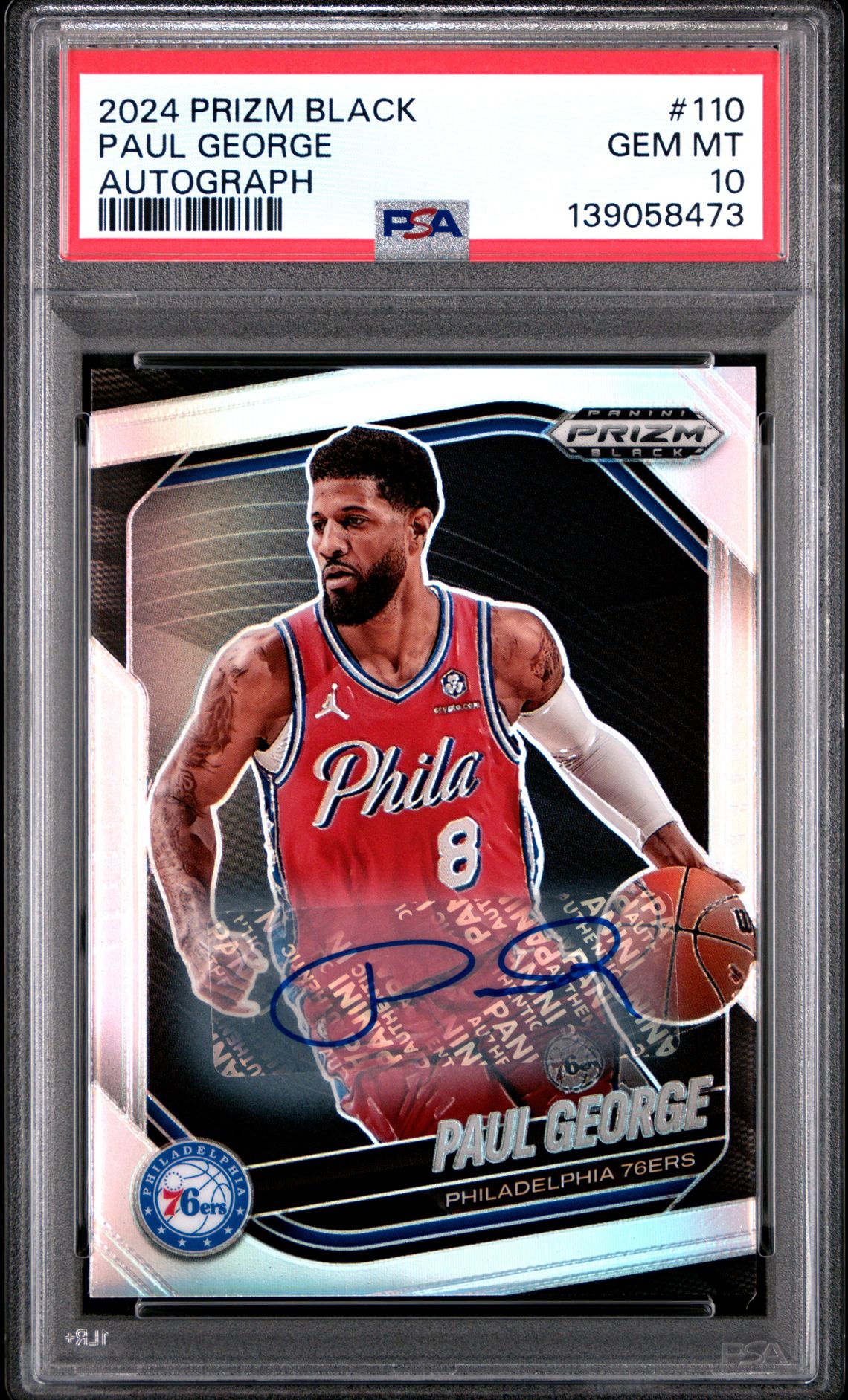 2024 PANINI PRIZM BLACK PAUL GEORGE AUTOGRAPH 110 GEM MT 10 front