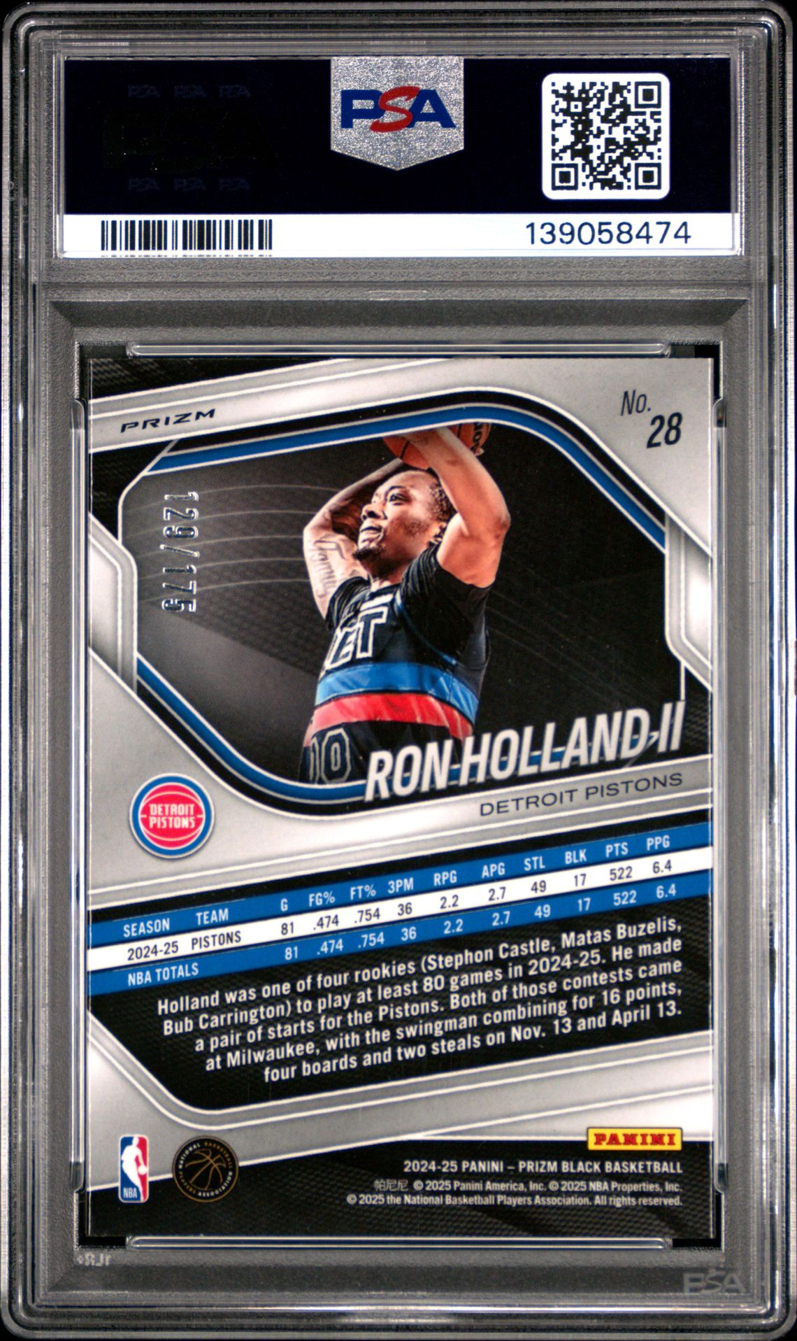 2024 Panini Prizm Black Ron Holland Ii #28 (White Prizm) Gem Mt 10 back