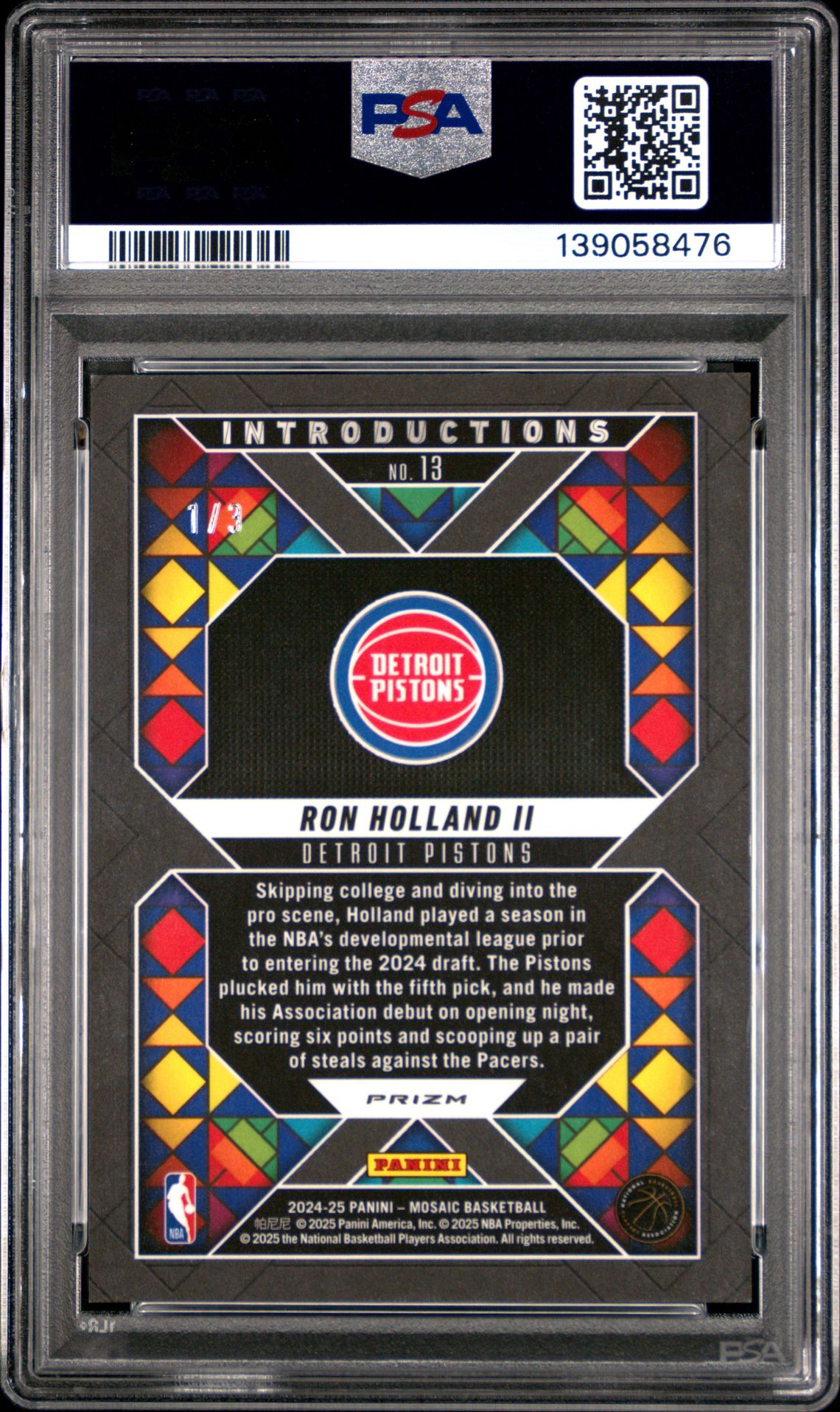 2024 Panini Mosaic Introductions Ron Holland Ii #13 (Intro-Gold Black Fast Break) Mint 9 back