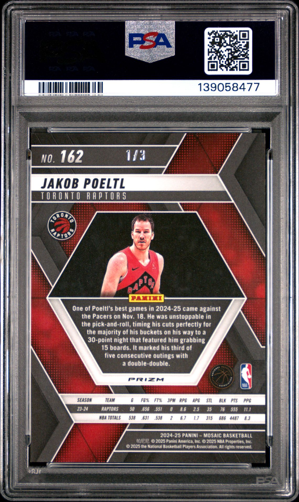 2024 Panini Mosaic Jakob Poeltl #162 (Gold Black Fast Break) Gem Mt 10 back