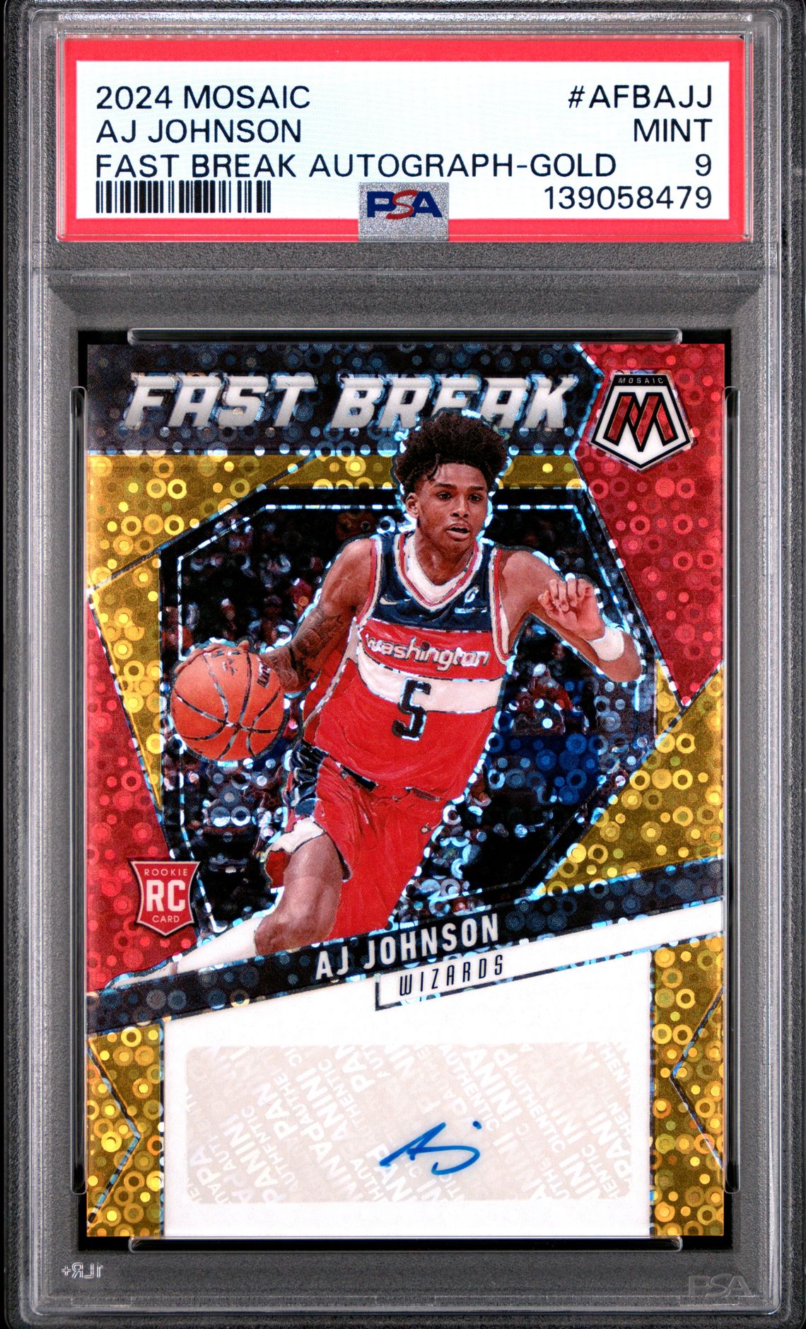 2024 Panini Mosaic Fast Break Autographs Aj Johnson #Afbajj (Fast Break Autograph-Gold) Mint 9 front