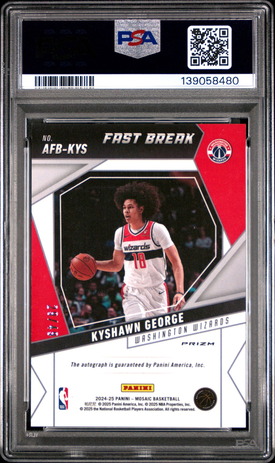 2024 Panini Mosaic Fast Break Autographs Kyshawn George #Afbkys (Fast Break Autograph-Red) Nm-Mt 8 back