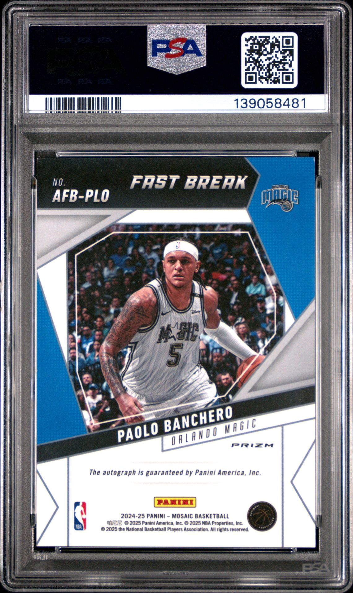 2024 Panini Mosaic Fast Break Autographs Paolo Banchero #Afbplo Mint 9 back