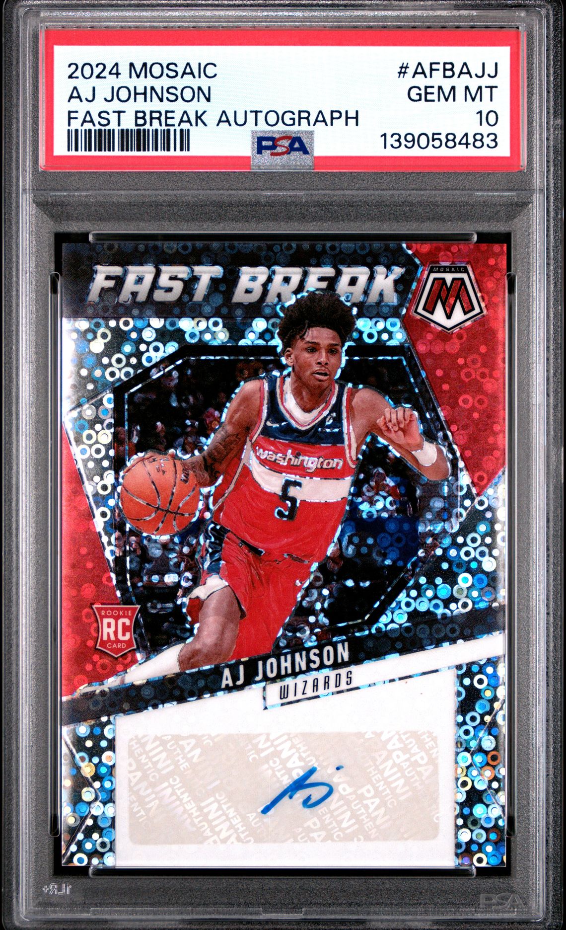 2024 Panini Mosaic Fast Break Autographs Aj Johnson #Afbajj Gem Mt 10 front