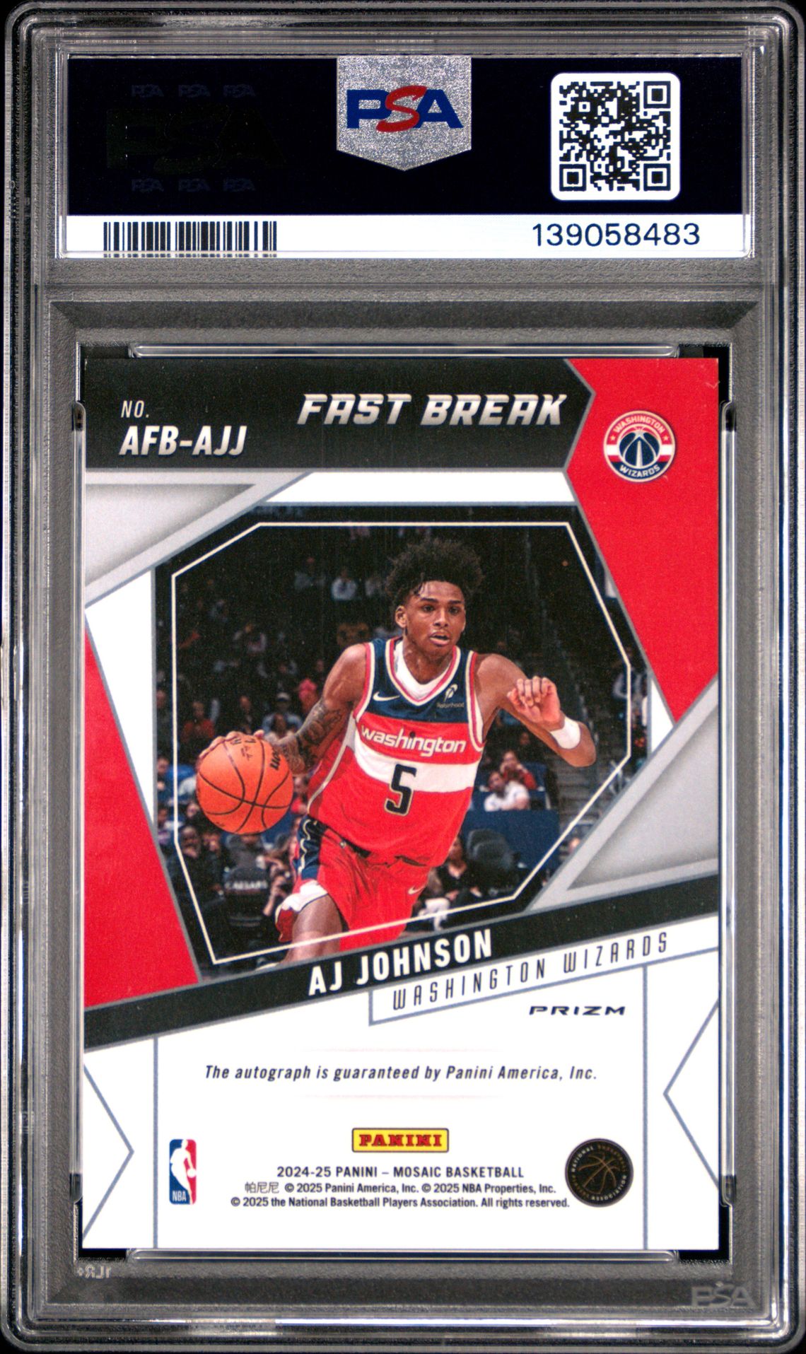 2024 Panini Mosaic Fast Break Autographs Aj Johnson #Afbajj Gem Mt 10 back