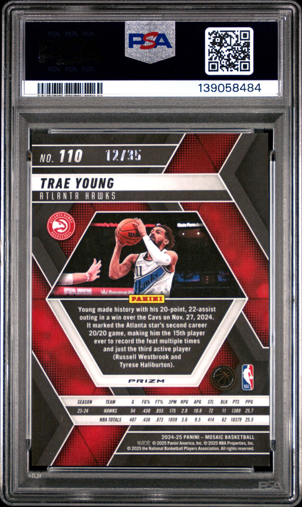 2024 Panini Mosaic Trae Young #110 (White Choice) Gem Mt 10 back