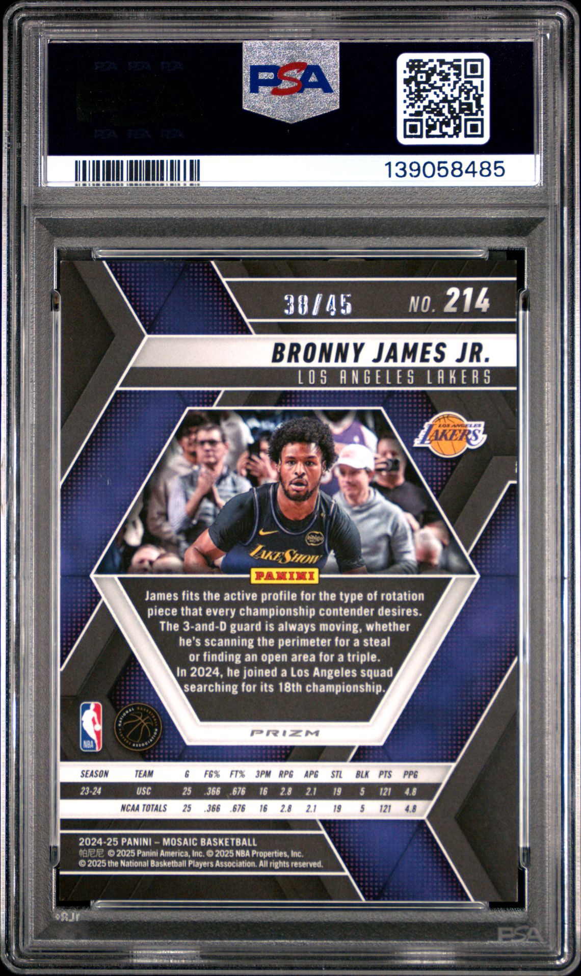 2024 Panini Mosaic Bronny James Jr. #214 (Blue Choice) Mint 9 back