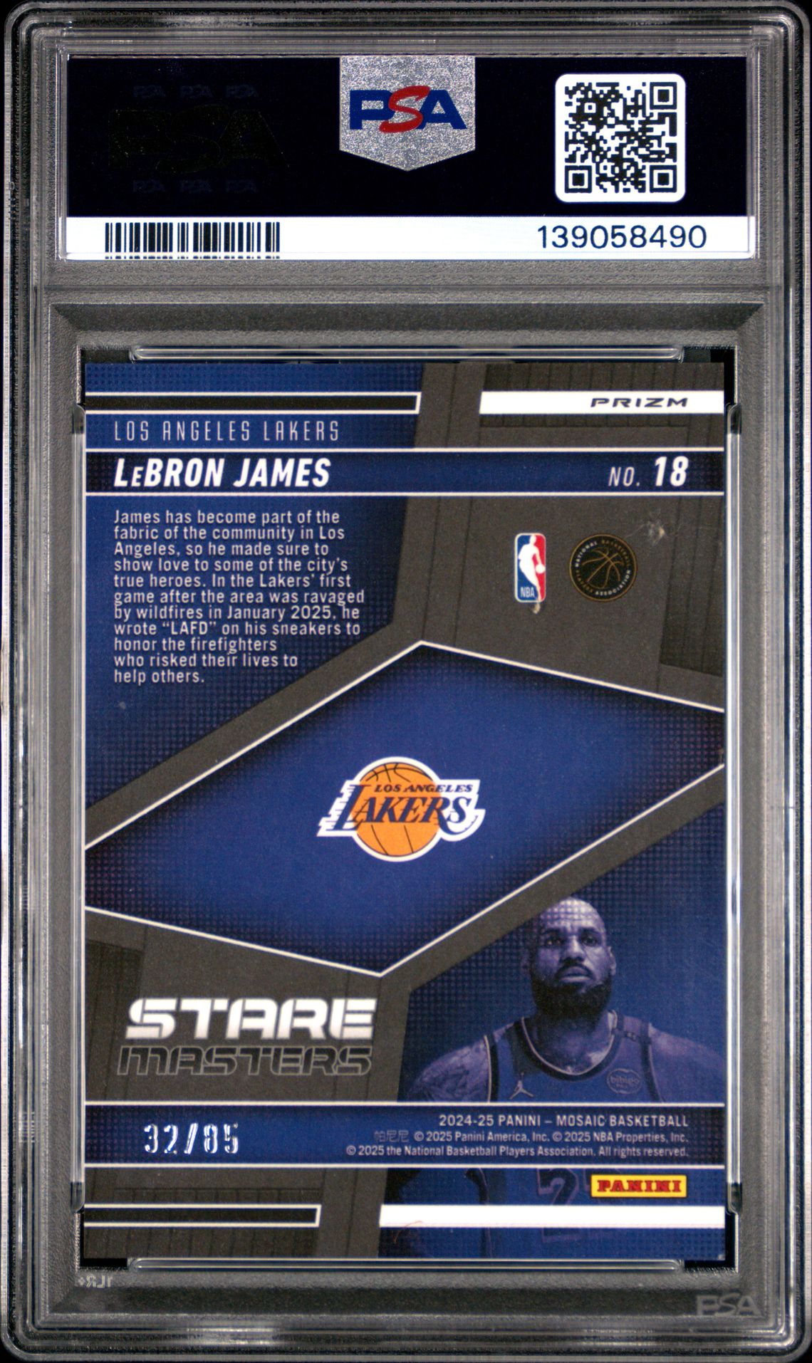 2024 Panini Mosaic Stare Masters Lebron James #18 (Stare Masters-Blue Fb) Mint 9 back