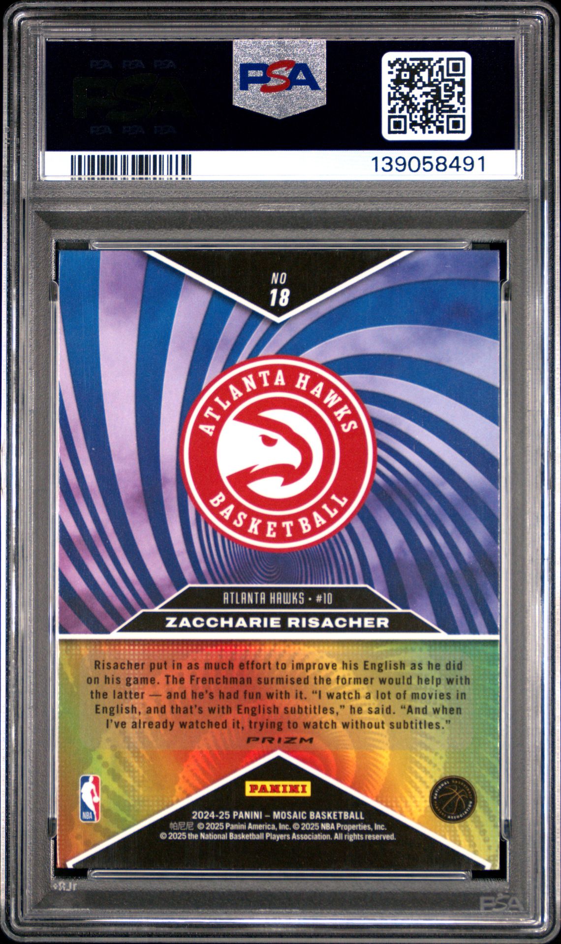 2024 Panini Mosaic Storm Chasers Zaccharie Risacher #18 Gem Mt 10 back
