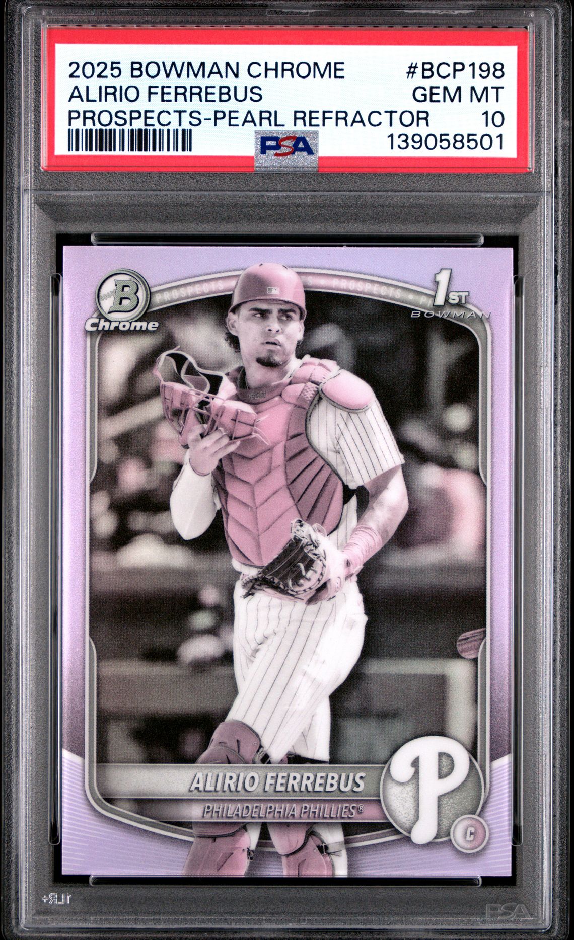 2025 Bowman Chrome Prospects Alirio Ferrebus #Bcp198 (Prospects-Pearl Refractor) Gem Mt 10 front