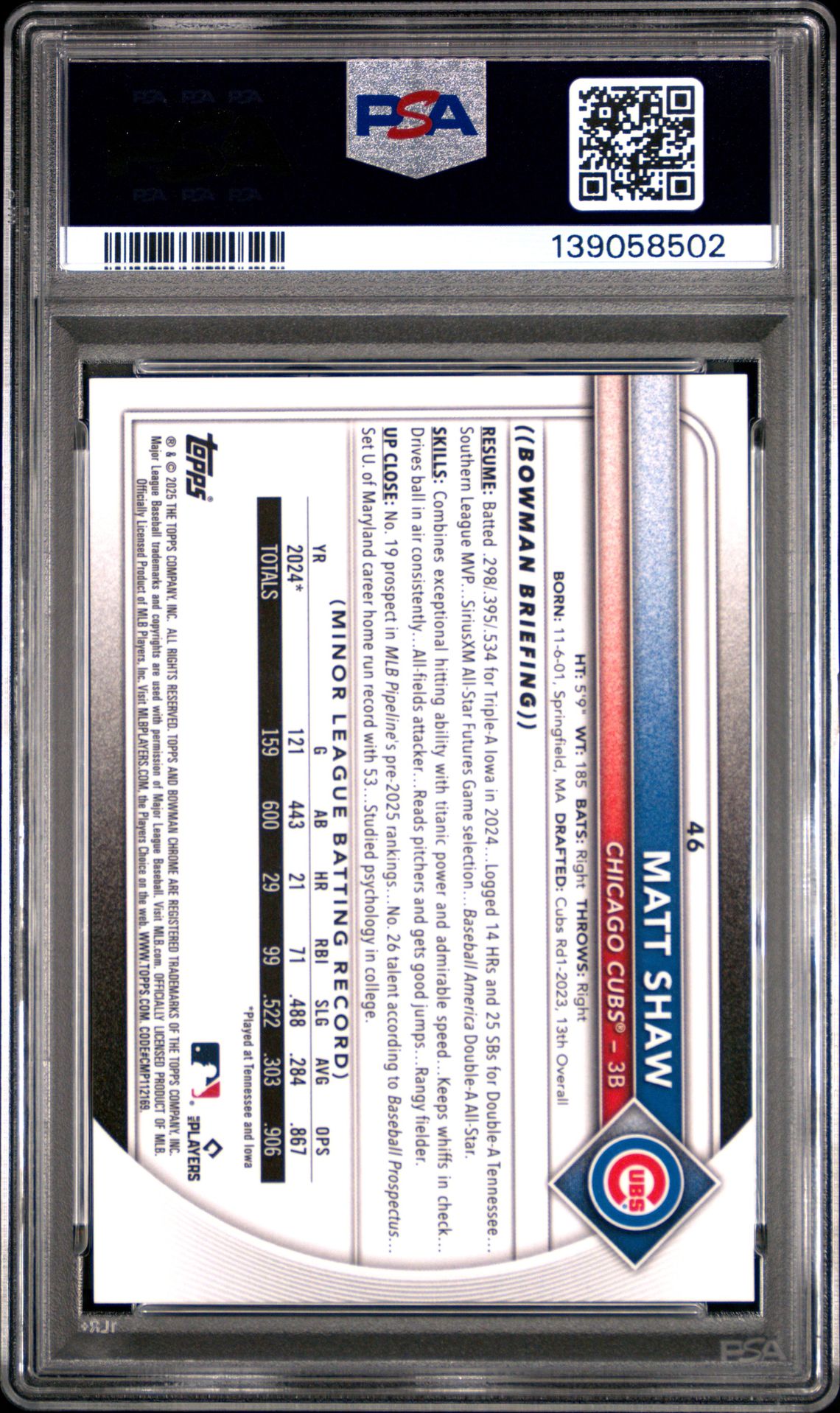 2025 Bowman Chrome Matt Shaw #46 (Image Variation) Mint 9 back