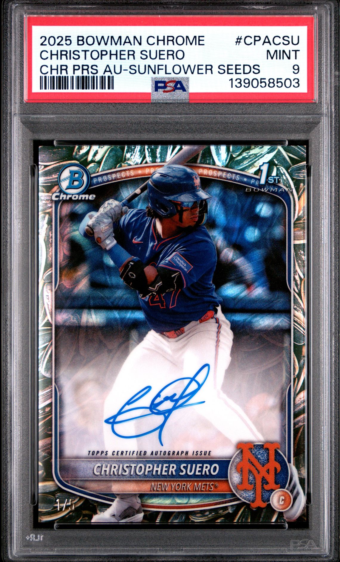2025 Bowman Chrome Prospect Autographs Christopher Suero #Cpacsu (Chr Prs Au-Sunflower Seeds) Mint 9 front