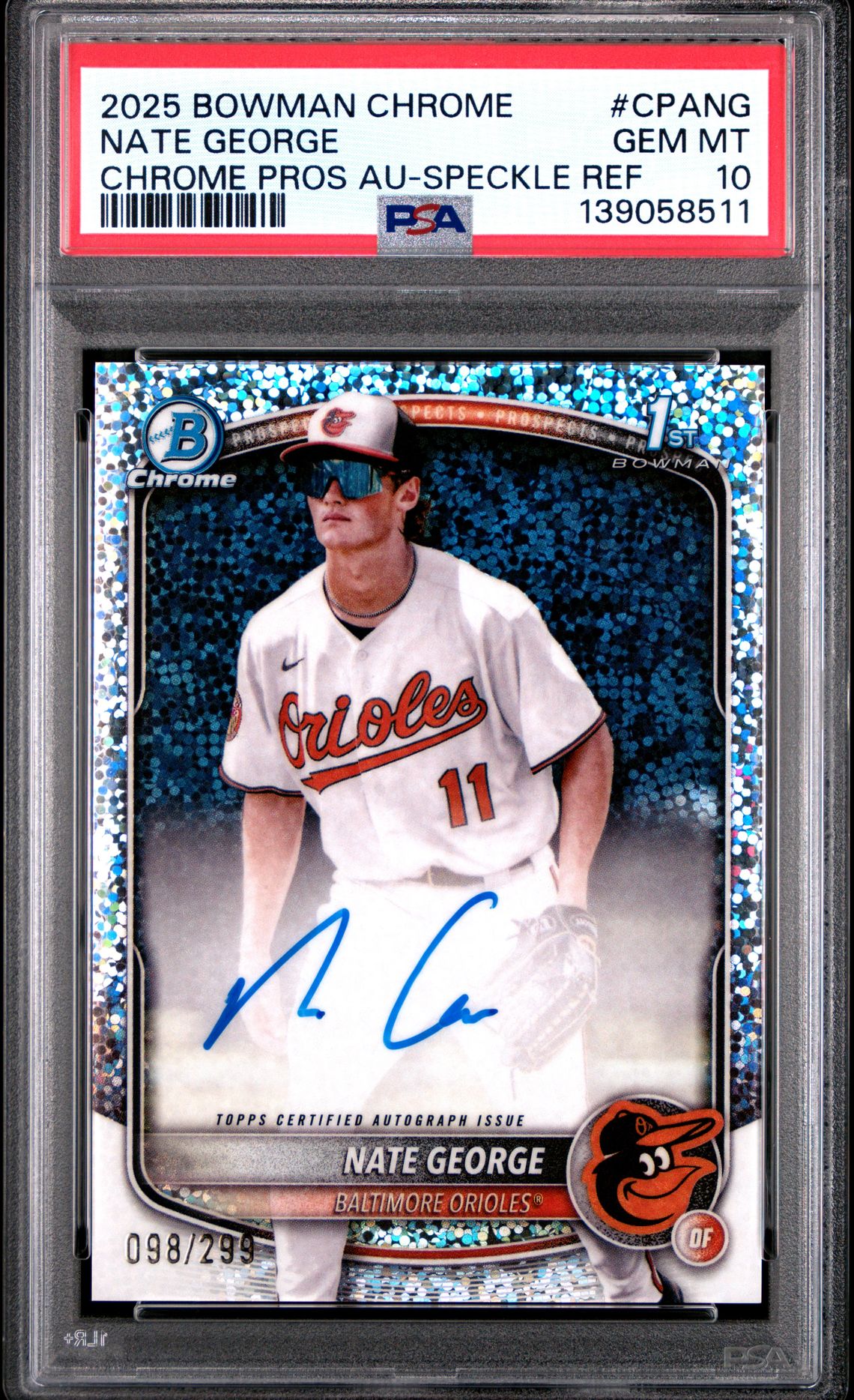 2025 Bowman Chrome Prospect Autographs Nate George #Cpang (Chrome Pros Au-Speckle Ref) Gem Mt 10 front