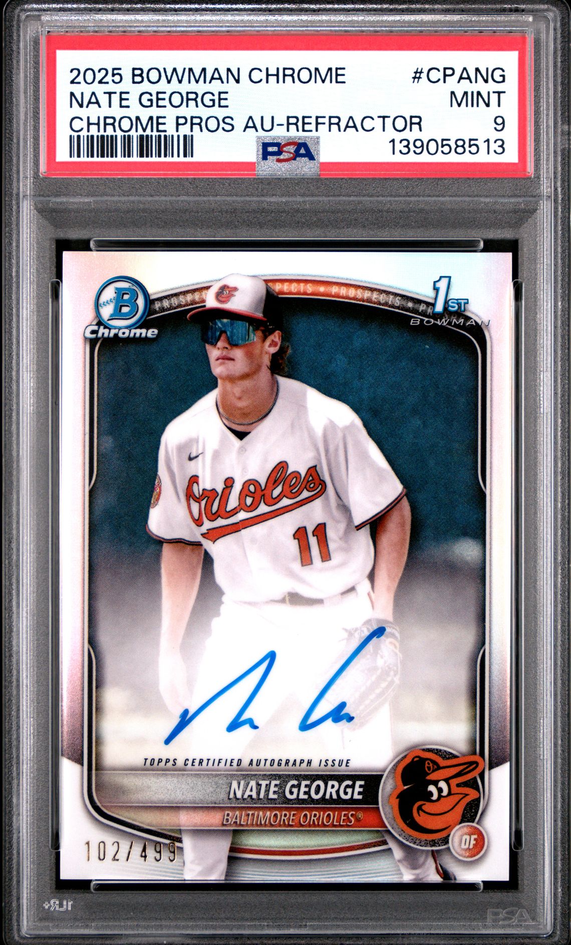 2025 Bowman Chrome Prospect Autographs Nate George #Cpang (Chrome Pros Au-Refractor) Mint 9 front
