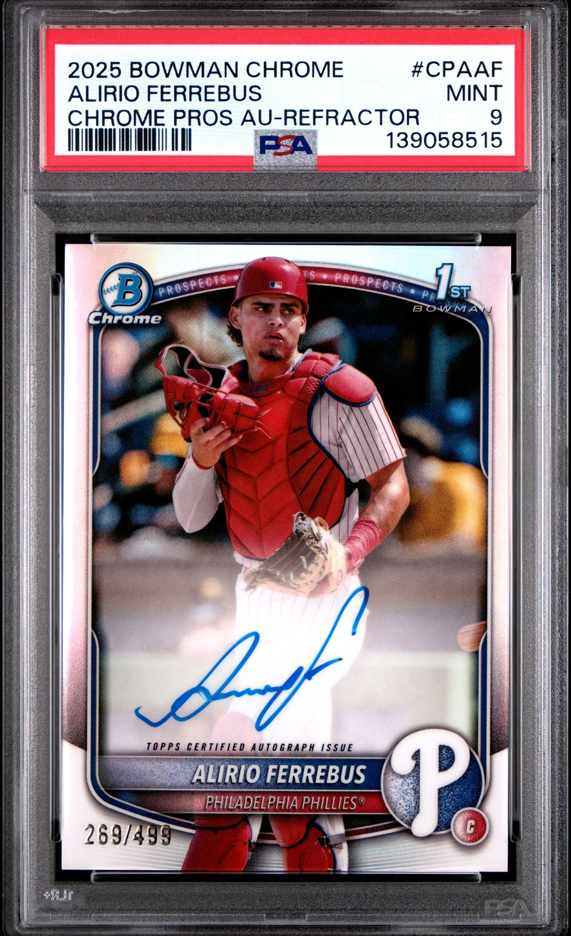 2025 Bowman Chrome Prospect Autographs Alirio Ferrebus #Cpaaf (Chrome Pros Au-Refractor) Mint 9 front