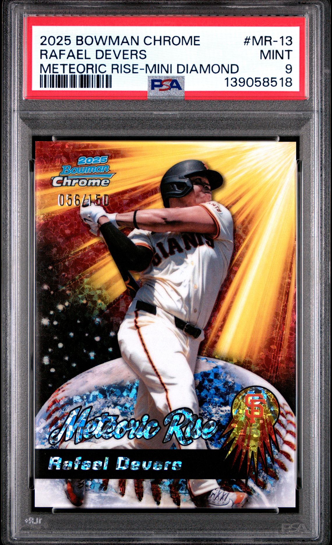 2025 Bowman Chrome Meteoric Rise Rafael Devers #Mr-13 (Meteoric Rise-Mini Diamond) Mint 9 front