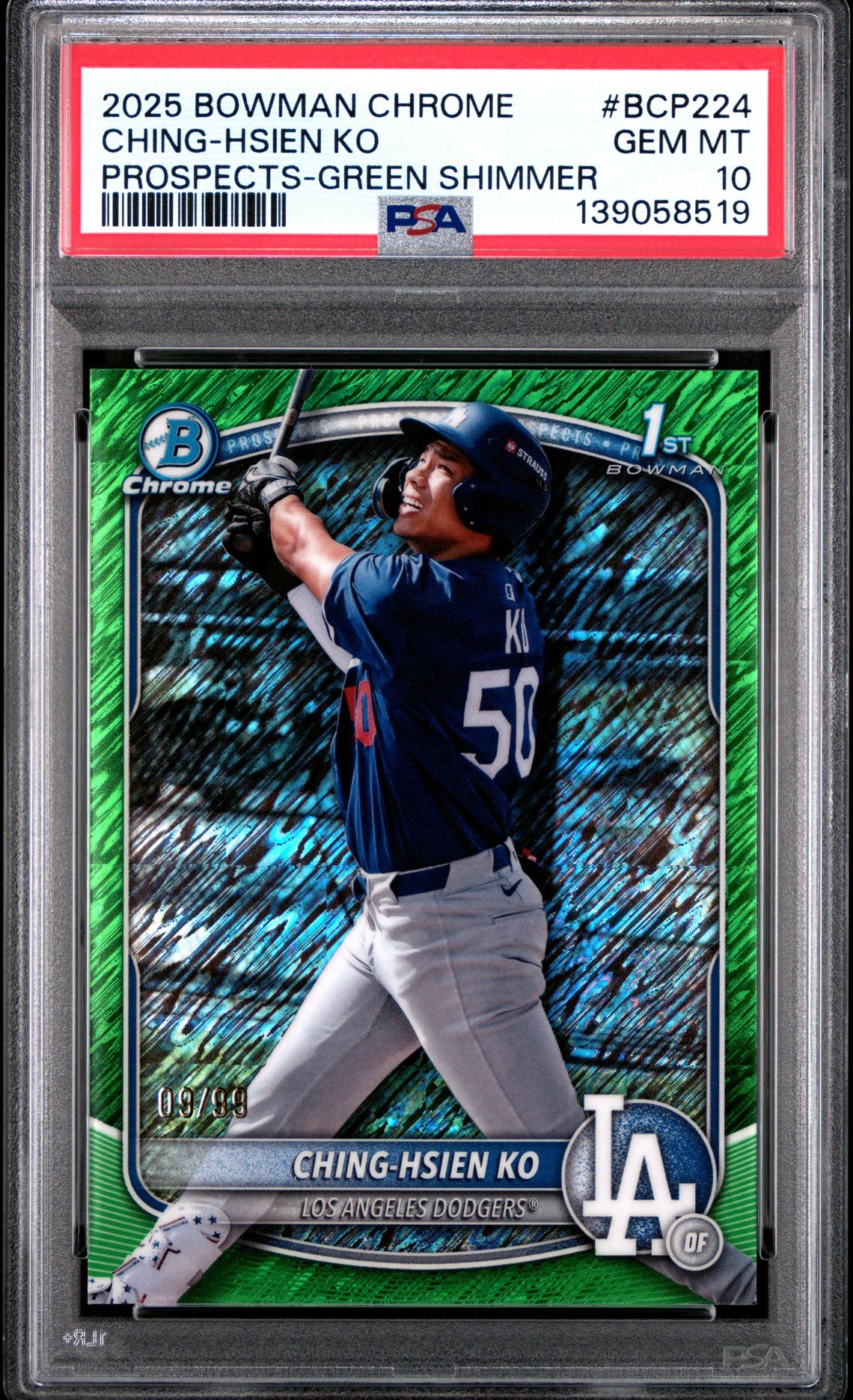2025 Bowman Chrome Prospects Ching-Hsien Ko #Bcp224 (Prospects-Green Shimmer) Gem Mt 10 front