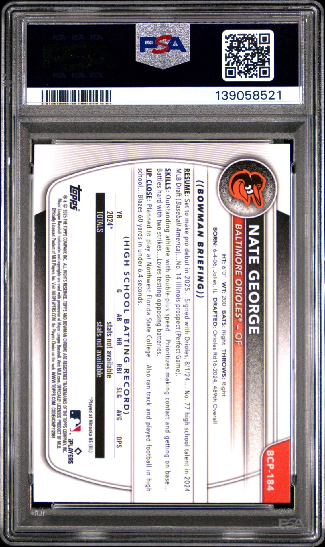 2025 Bowman Chrome Prospects Nate George #Bcp184 (Pros-Fuchsia Geometric) Mint 9 back