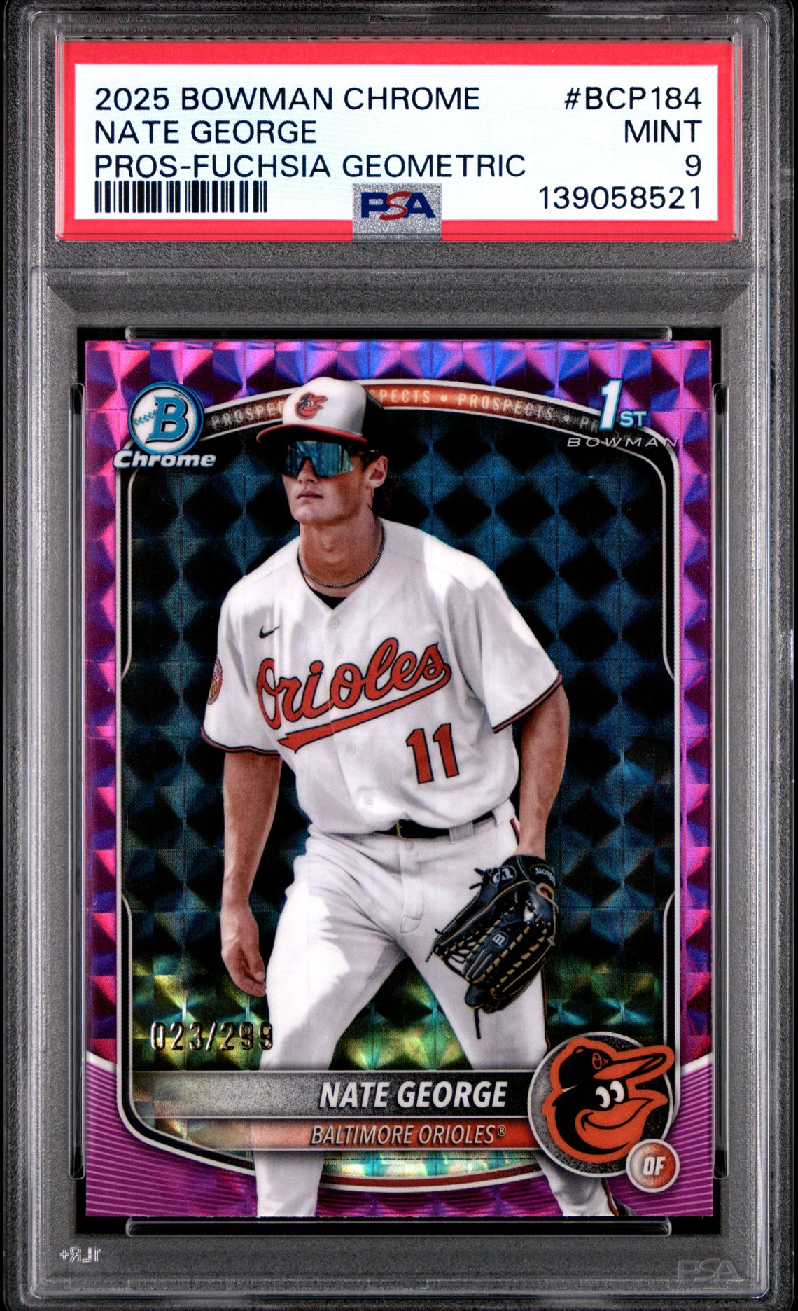 2025 Bowman Chrome Prospects Nate George #Bcp184 (Pros-Fuchsia Geometric) Mint 9 front