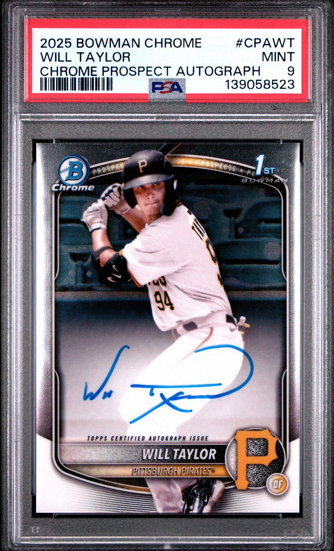 2025 Bowman Chrome Prospect Autographs Will Taylor #Cpawt Mint 9 front