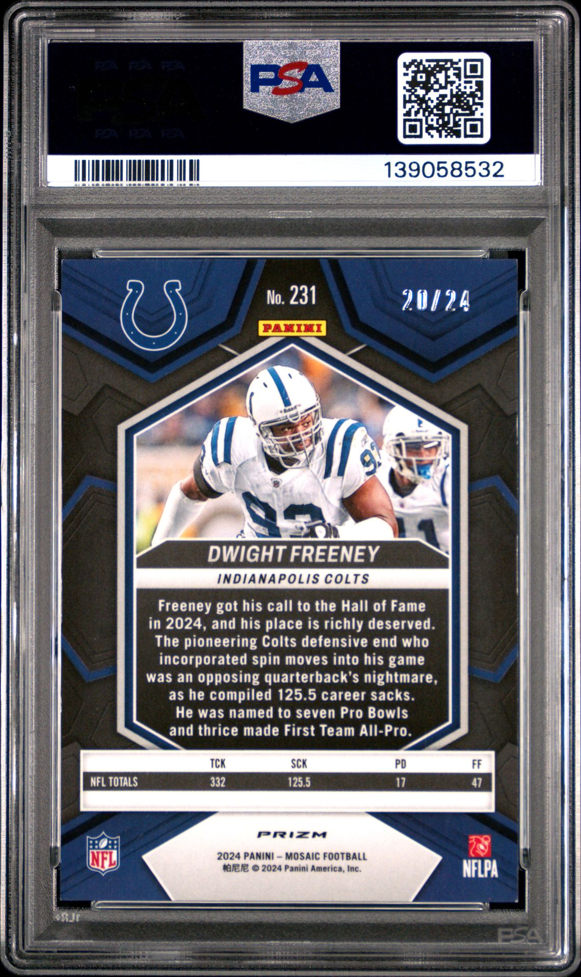 2024 Panini Mosaic Dwight Freeney #231 (Gold Sparkle) Mint 9 back