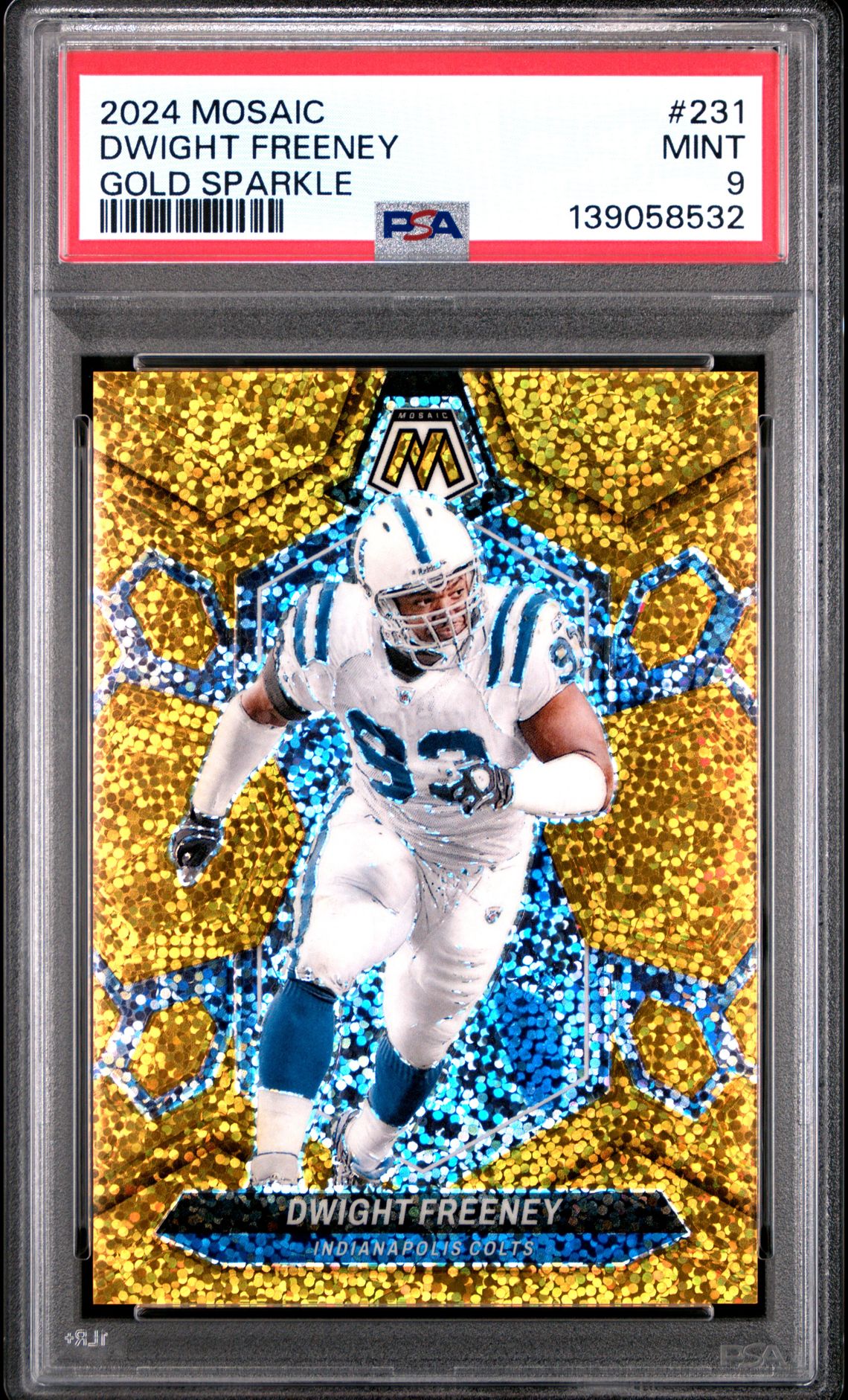 2024 Panini Mosaic Dwight Freeney #231 (Gold Sparkle) Mint 9 front