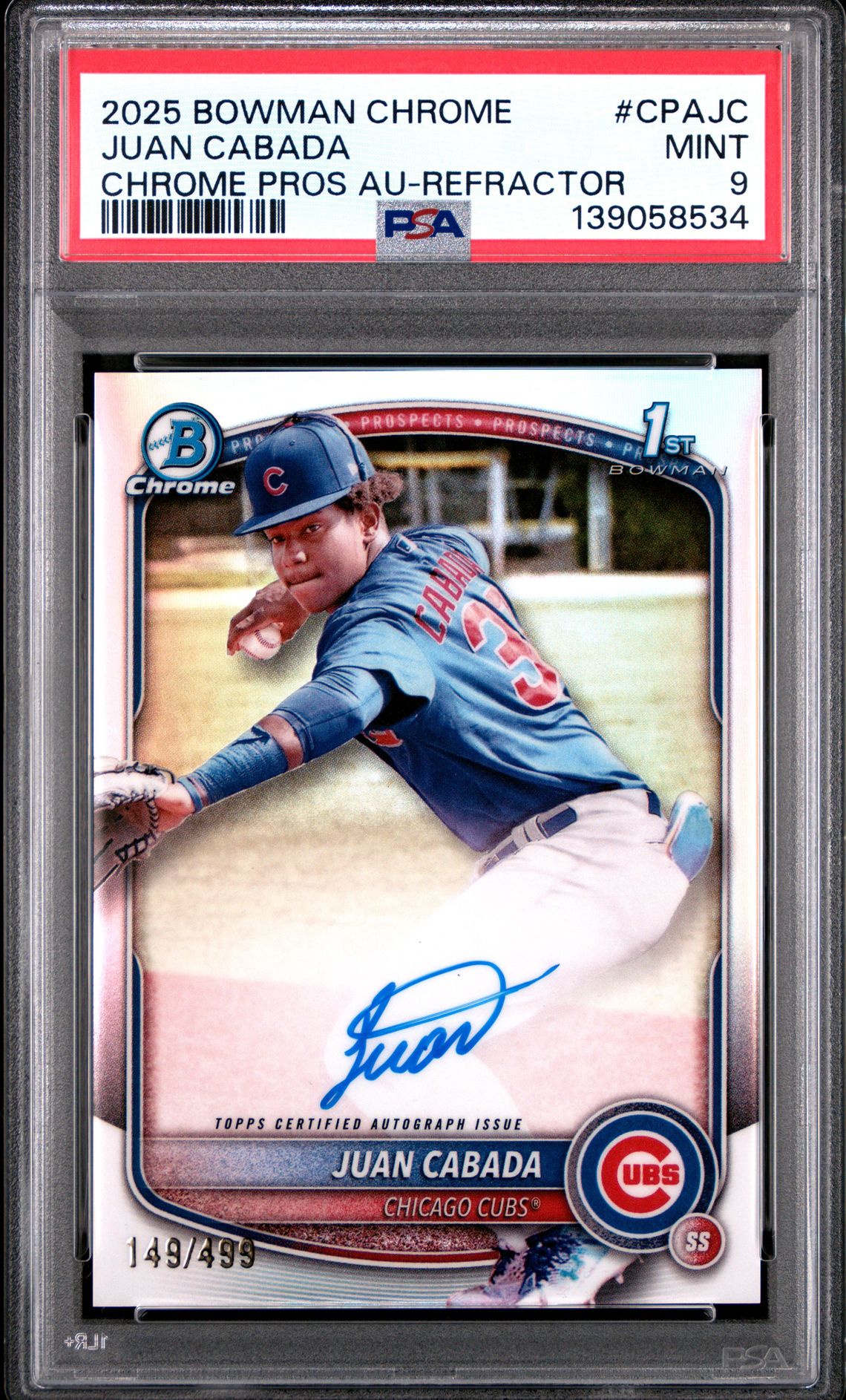 2025 Bowman Chrome Prospect Autographs Juan Cabada #Cpajc (Chrome Pros Au-Refractor) Mint 9 front