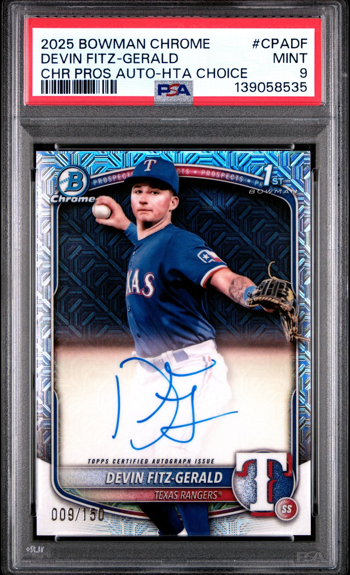 2025 Bowman Chrome Prospect Autographs Devin Fitz-Gerald #Cpadf (Chr Pros Auto-Hta Choice) Mint 9 front