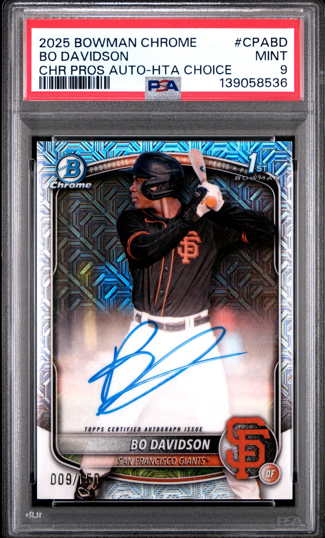 2025 Bowman Chrome Prospect Autographs Bo Davidson #Cpabd (Chr Pros Auto-Hta Choice) Mint 9 front