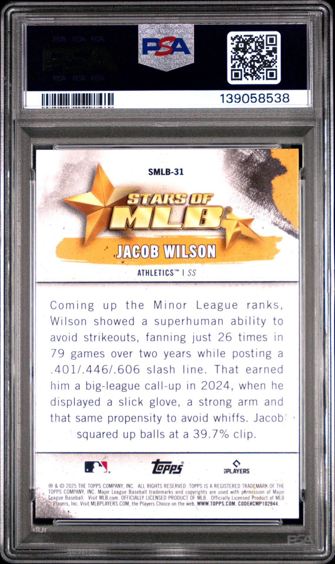2025 Topps Stars Of Mlb Jacob Wilson #Smlb31 (Series 2) Gem Mt 10 back