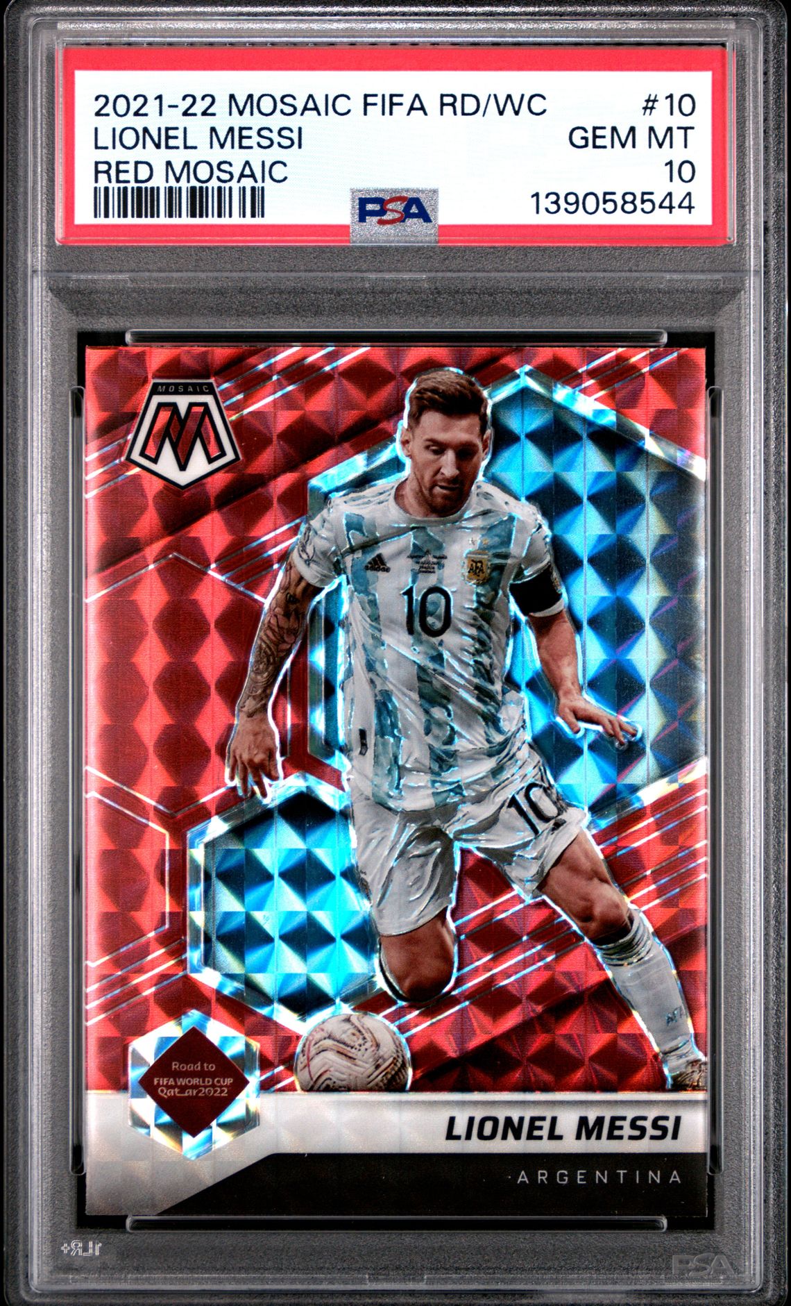 2021-2022 Panini Mosaic Fifa Road To World Cup Lionel Messi #10 (Red Mosaic) Gem Mt 10 front