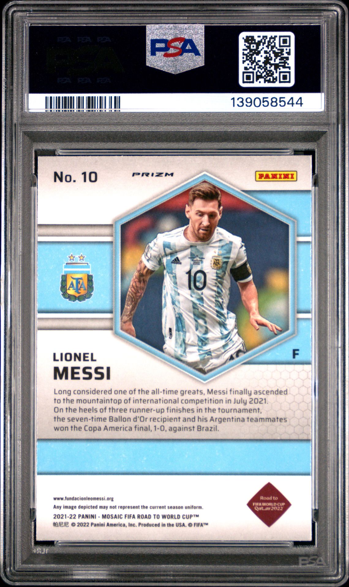 2021-2022 Panini Mosaic Fifa Road To World Cup Lionel Messi #10 (Red Mosaic) Gem Mt 10 back