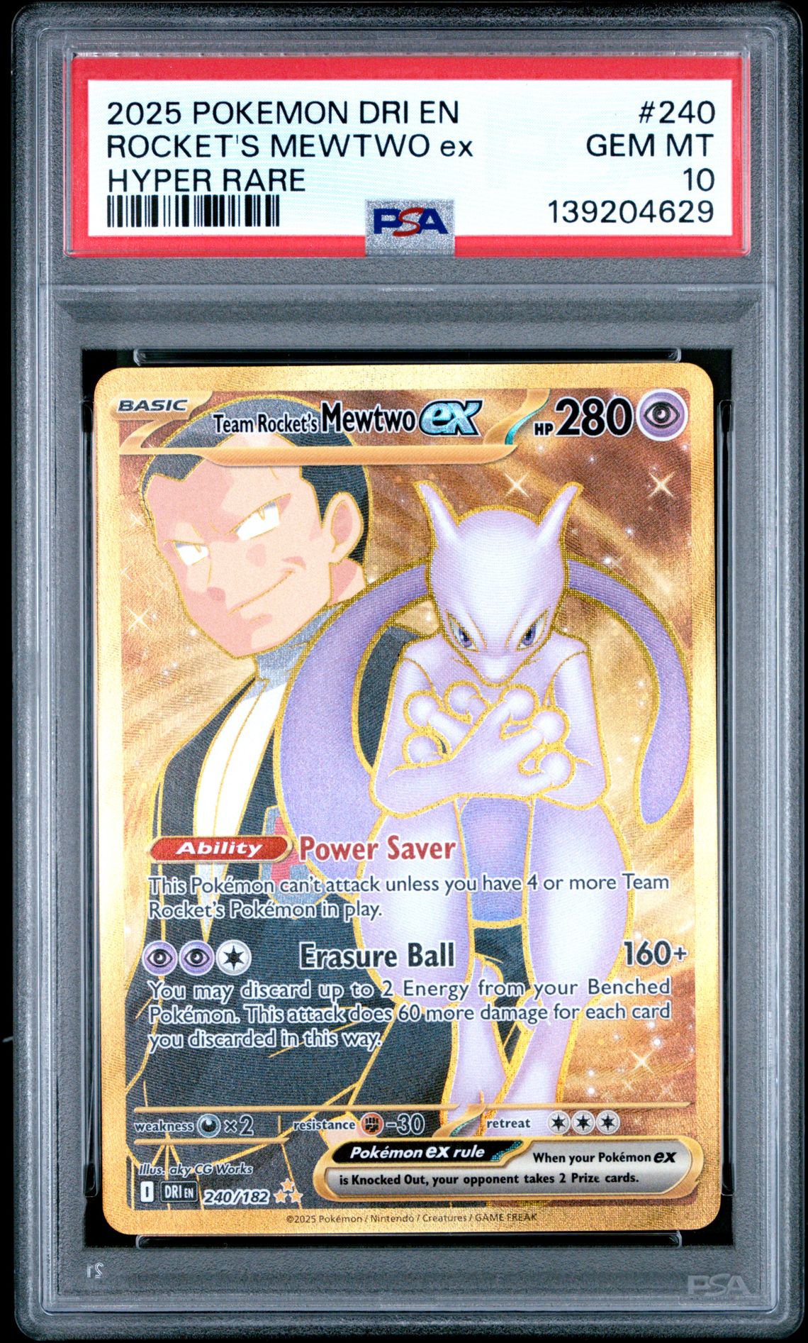 2025 Pokemon Dri En-Destined Rivals Rocket's Mewtwo Ex #240 (Hyper Rare) Gem Mt 10 front