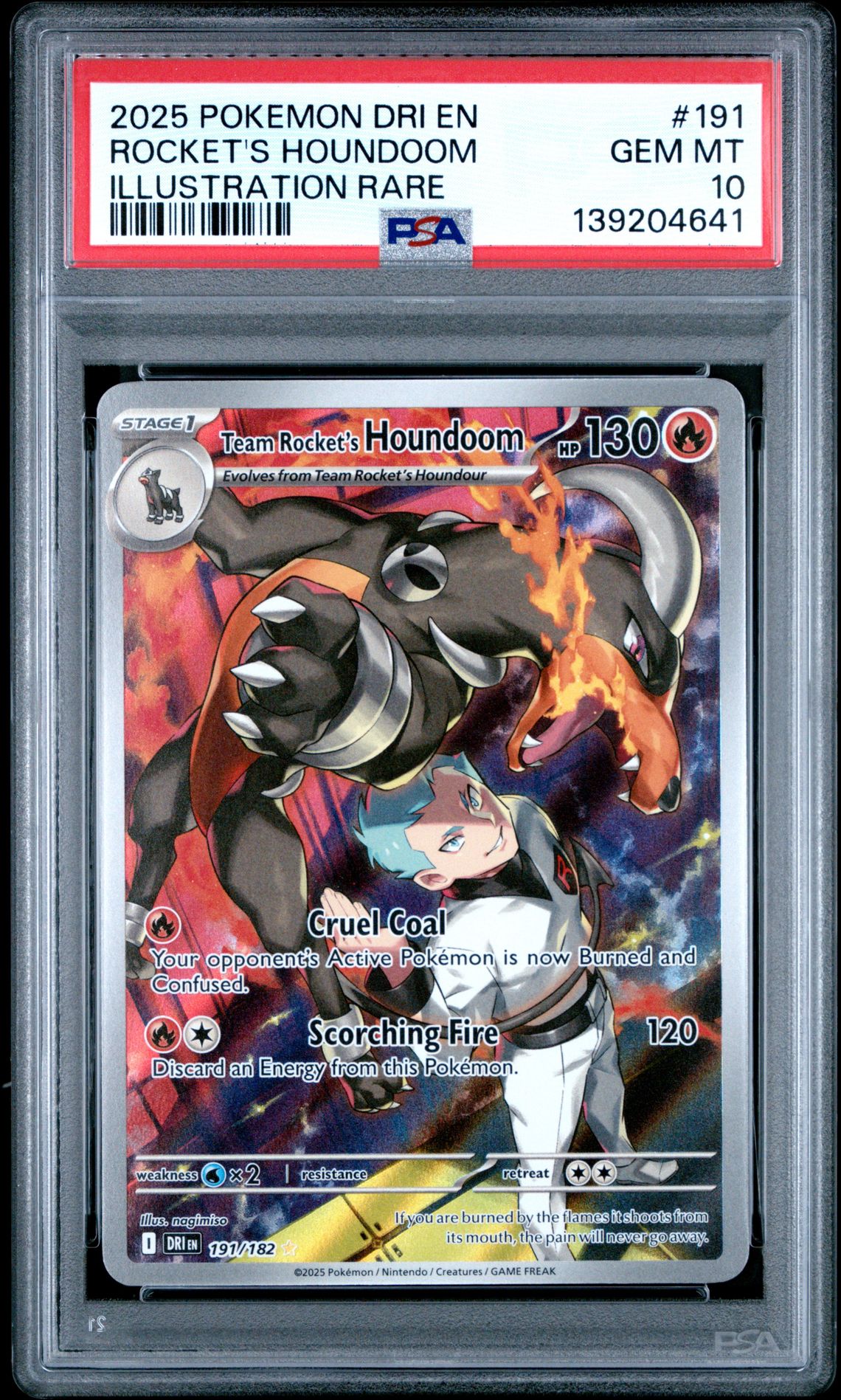 2025 Pokemon Dri En-Destined Rivals Rocket's Houndoom #191 (Illustration Rare) Gem Mt 10 front