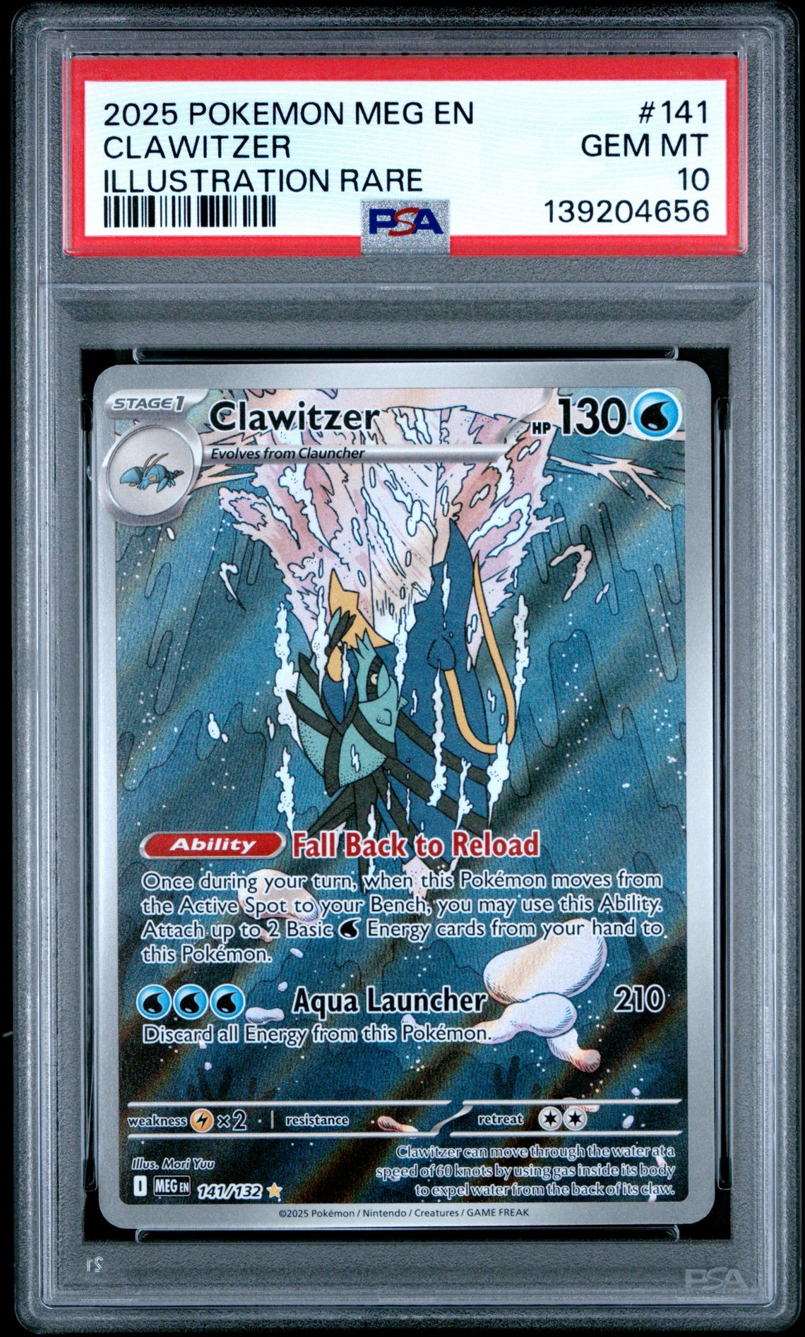 2025 Pokemon Meg En-Mega Evolution Clawitzer #141 (Illustration Rare) Gem Mt 10 front