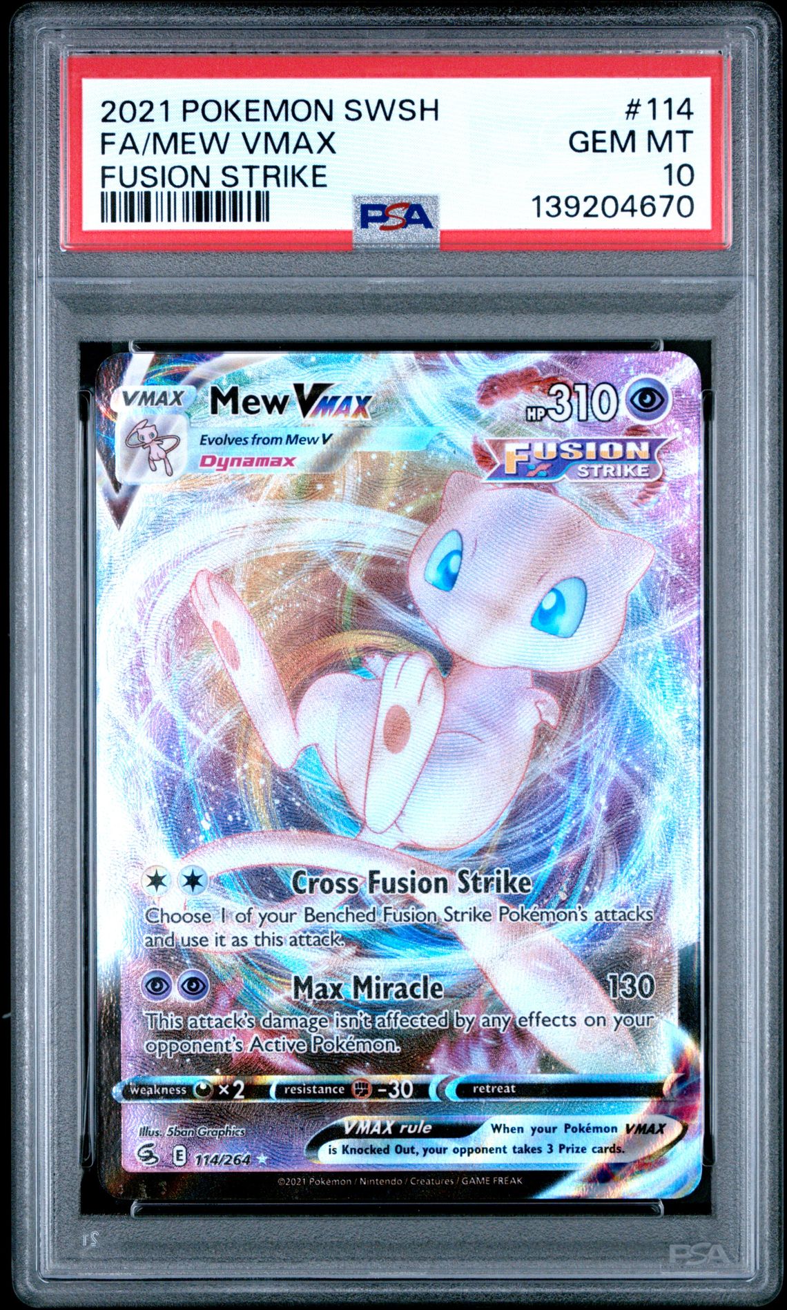 2021 Pokemon Sword & Shield Fusion Strike Fa/Mew Vmax #114 (Fusion Strike) Gem Mt 10 front