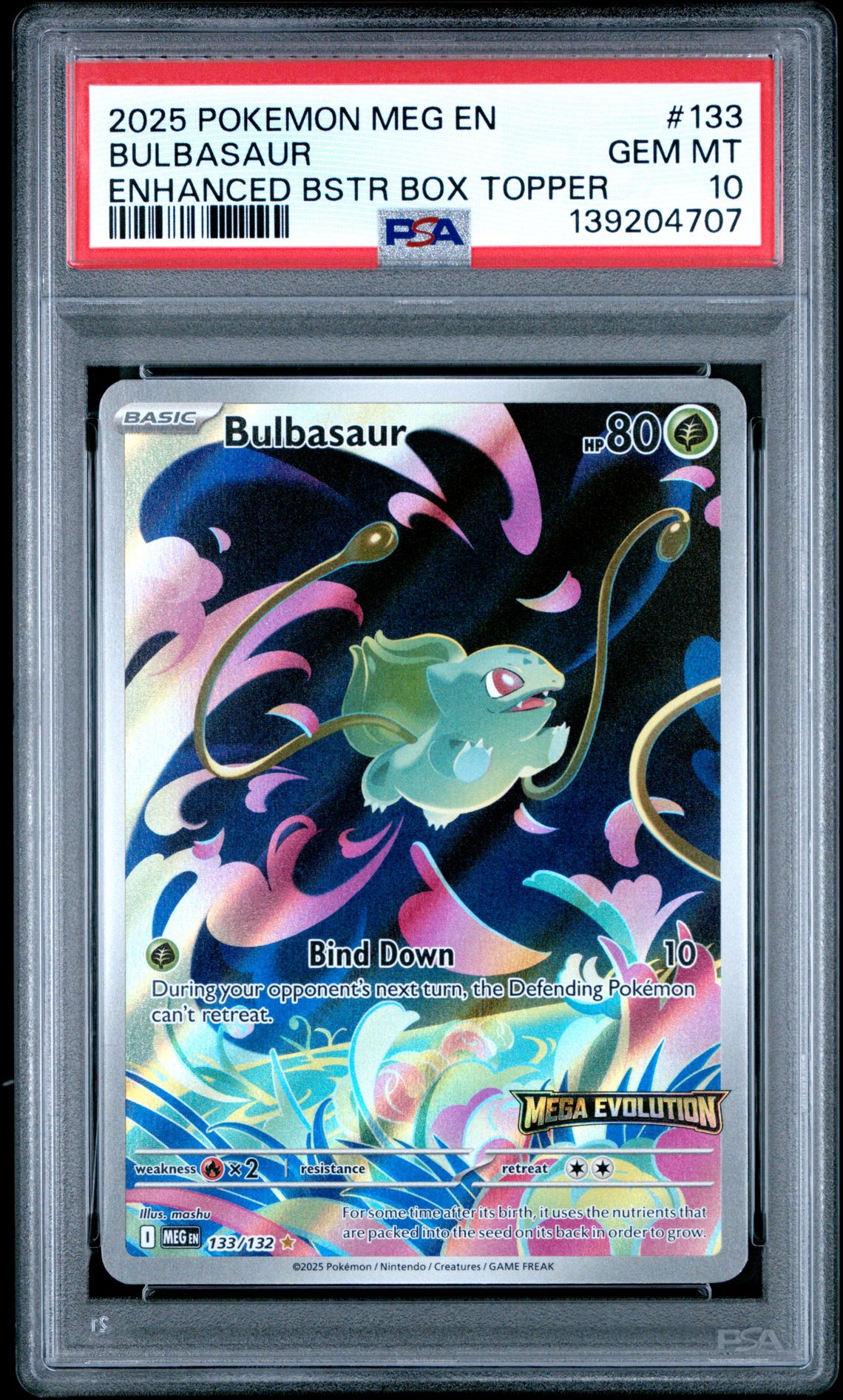 2025 Pokemon Meg En-Mega Evolution Bulbasaur #133 (Enhanced Bstr Box Topper) Gem Mt 10 front