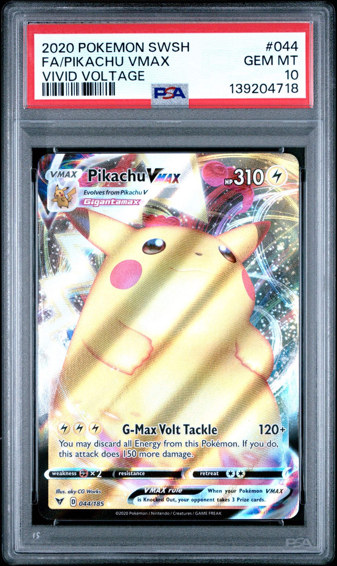 2020 Pokemon Sword & Shield Vivid Voltage Fa/Pikachu Vmax #044 (Vivid Voltage) Gem Mt 10 front