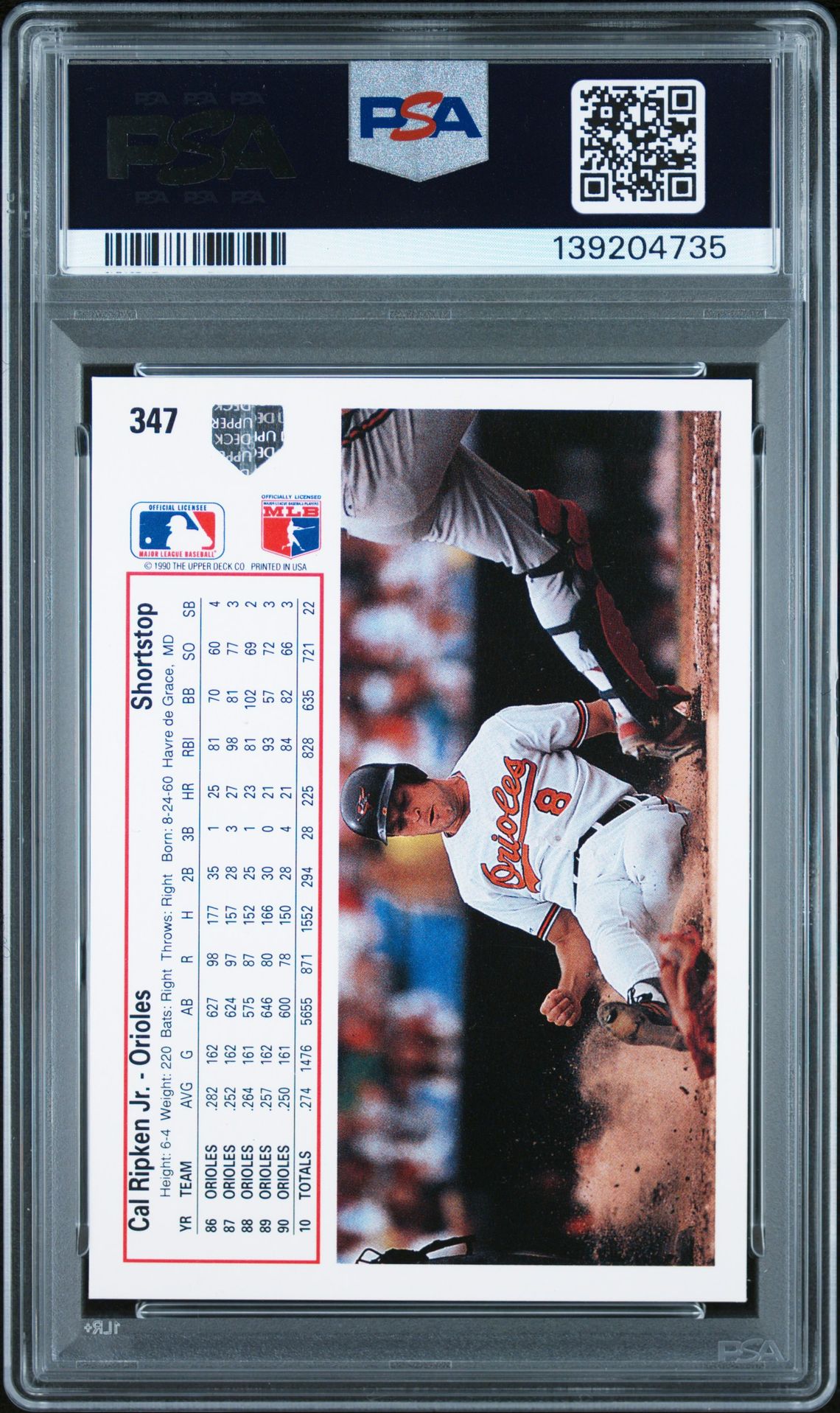 1991 Upper Deck Cal Ripken Jr. #347 N0: Authentic back