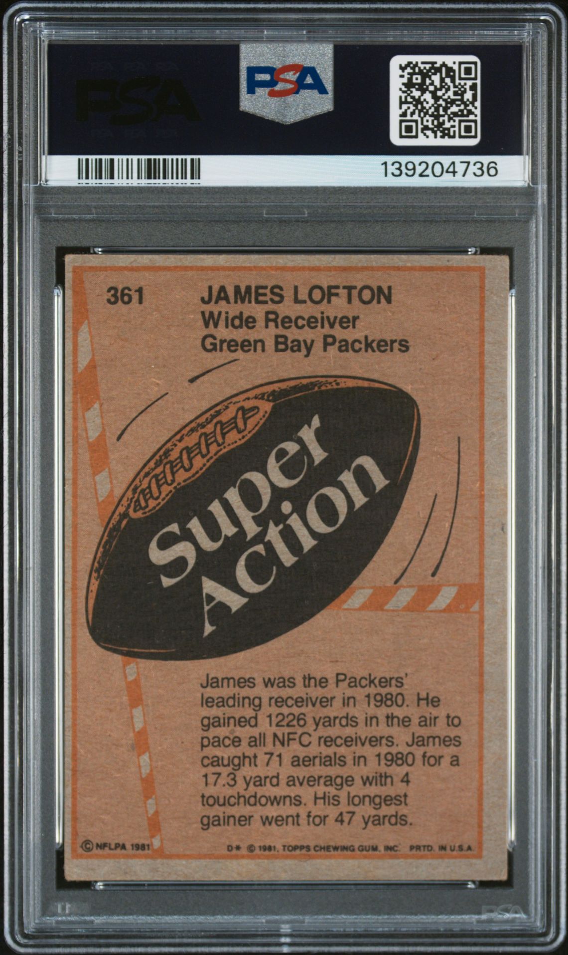 1981 Topps James Lofton #361 N0: Authentic back