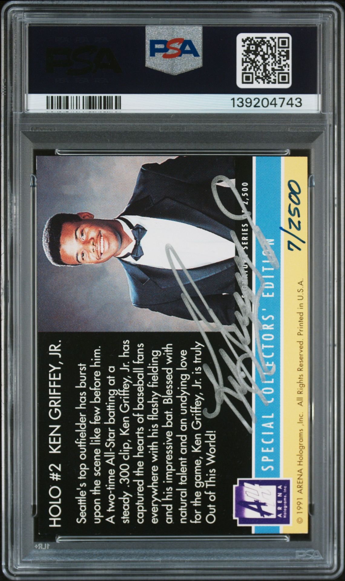 1991 Arena Holograms Signature Series Ken Griffey Jr. #2 (Signature Series) N0: Authentic back