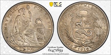 1916-FG Sol KM-196.27 Ag LIBERTAD Incuse AU58