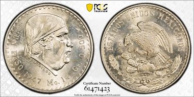 1947-Mo Peso KM-456  Ag MS64