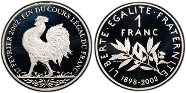 2002 "1 Fr" Fin du Cours Légal Ag SP68DCAM