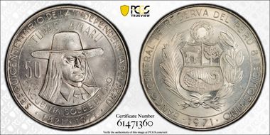 1971-L 50 Sol 150th Ann. Independence KM-256  Ag MS67