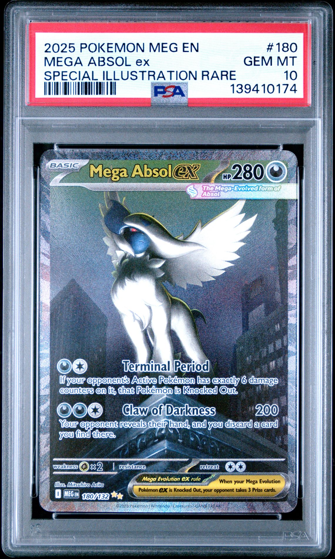 2025 Pokemon Meg En-Mega Evolution Mega Absol Ex #180 (Special Illustration Rare) Gem Mt 10 front