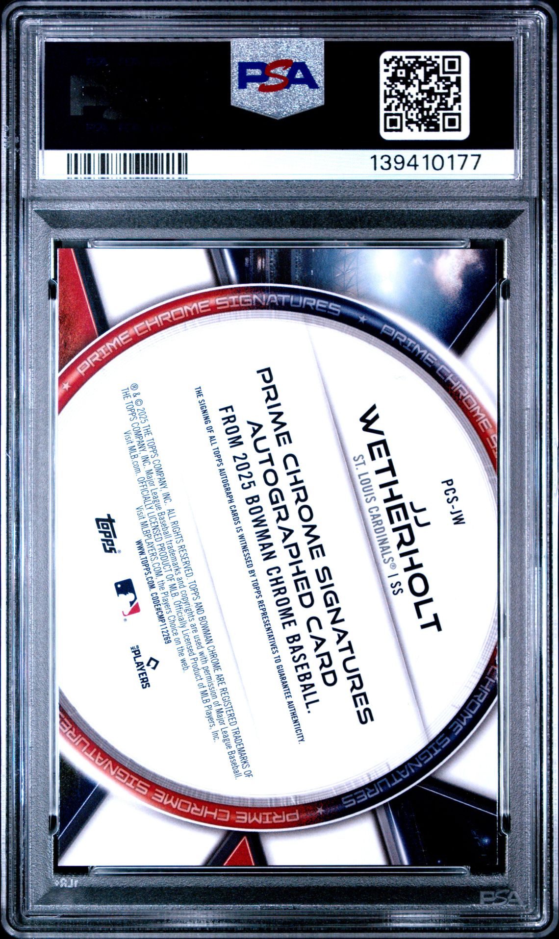 2025 Bowman Chrome Prime Chrome Signatures Jj Wetherholt #Pcs-Jw Mint 9 back